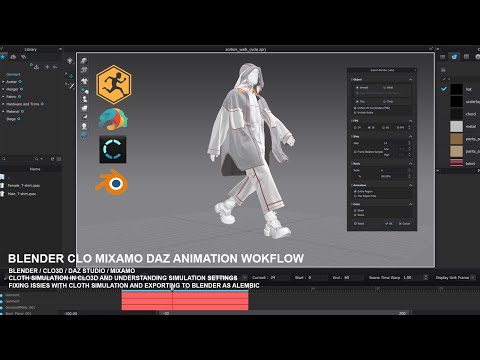 Clo3D Blender Mixamo Animation Alembic Cloth Simulation Clo Settings and Materials Walk Cycle