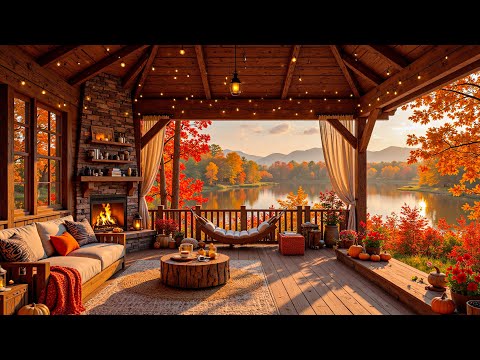 Jazz Relaxing Music by the Lakeside 🍂 Soft Piano Jazz at Cozy Autumn Porch Ambience for Relaxation