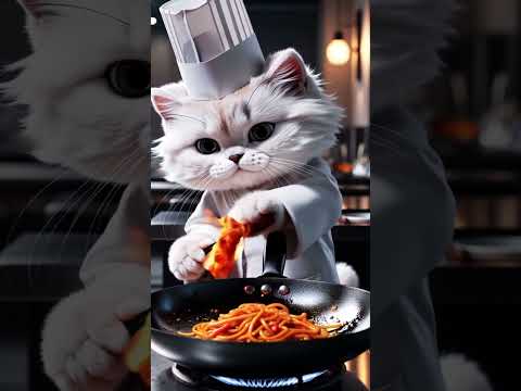 Cute Cat Chef Whips Up Korean Noodles! #catshorts #cutecat #cartooncooking
