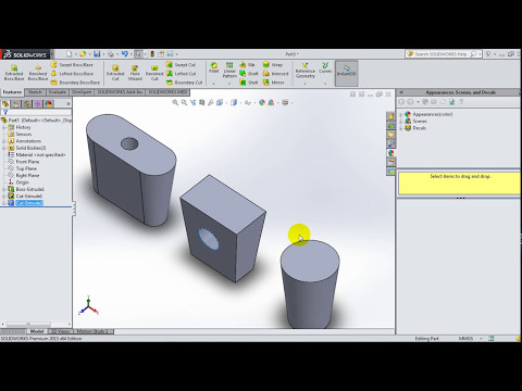 27  SolidWorks 2015 Tutorial 27  Extrude Cut, insert sketch, convert, select body
