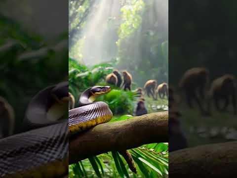 Wild Encounter: Snake Meets Monkey Troop SnakeVsMonkeys#WildEncounter#JungleDrama