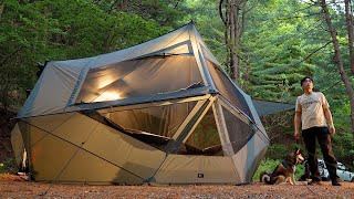 Awesome & Amazing U.F.O Tent👽Cozy Camping with Dog in the Forest