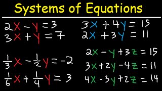 How To Solve Systems of Equations By Elimination - Examples With Fractions & 3 Variables