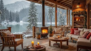Cozy Winter Porch with Fireplace Ambience ❄ Holiday Jazz Music Background for Study, Work & Relax