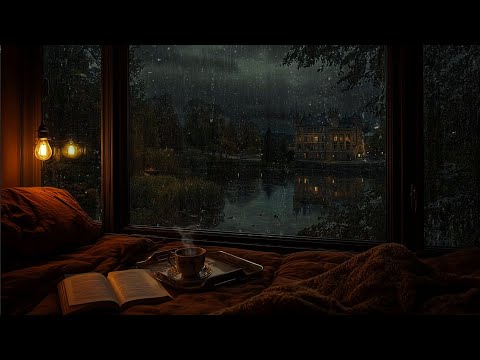 Peaceful Spring Rain on Window by Lake(No Ads)🎧😴Old Castle Ambience for Sleep Instantly ,Study,Relax