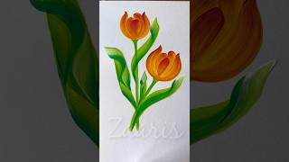 💛❤️💯Simple TULIPS 🌷 flower painting using acrylic 🎨 #flowerpainting #shorts #art