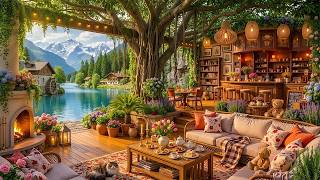 Spring Lakeside Café Serenity | Gentle Morning Jazz & Birds Sounds for Ultimate Peace and Serenity