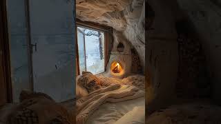 Cozy Cave Fireplace ⛄ Snow Falling Outside | Peaceful Winter Ambience #shorts