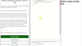 REACT: Define an HTML Class in JSX (5)