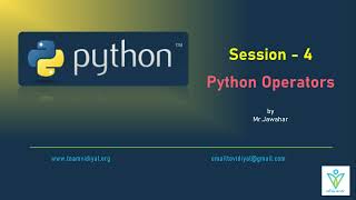 Python Training - Session 4 #TeamVIDIYAL #PythonTraining #Python #Operators #Tamil
