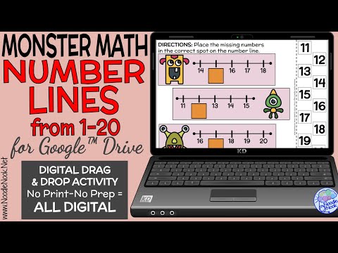 Monster Math- Number Lines Up to 20 PREVIEW (Digital Drag & Drop via Noodle Nook)