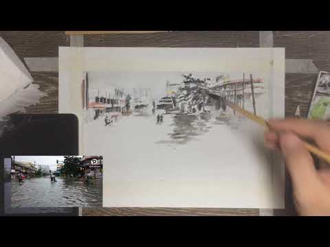 Sea on the City Watercolor Painting by Bensoy Art