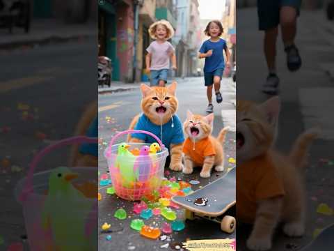 🌈🐱Cute cat penguin and friendship journey #fluffycattaless #catlovers #cuteanimals #aicat #cartoon