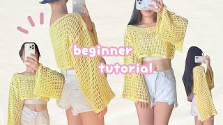 crochet shrug🎀mesh top, long sleeves mesh sweater for beginner tutorial