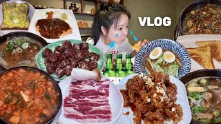 먹방 브이로그 | 부부싸움 하고 화해푸드 먹는 9년차 부부의 일주일🔥 부대찌개 삼계탕 인삼주 삼겹살 양념치킨 갈비탕 돈까스 순대 비빔냉면