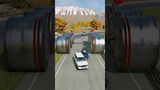 cars & ambulance van vs chained hydraulic bollards  crash - beamng.drive