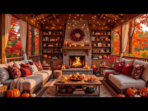 Tranquil Reading Nook on the Autumn Porch🍂Smooth Piano Jazz with Cozy Fireplace Sounds for Calm Mind
