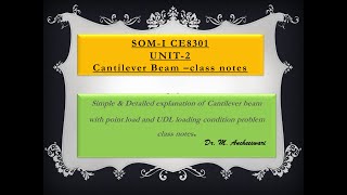 SOM-I, CE8301, Unit-2, Cantilever beam- class notes.