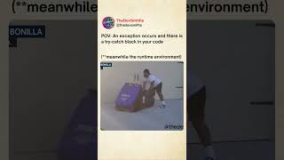 How the runtime environment catch the exception  #devlife #ProgrammingMemes #techstruggles