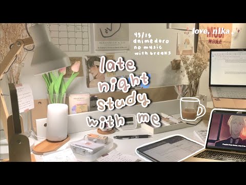 2 hr 45/15 animedoro late night study with me #3 (no music)🌙 ipad, keyboard asmr, bg noise, w/ break