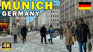 🇩🇪 MUNICH Germany 4K Walk: Snowy City Walking Tour | HDR 60fps