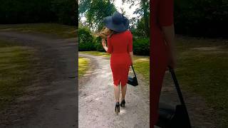Classy fitted dress and tan tights tryon