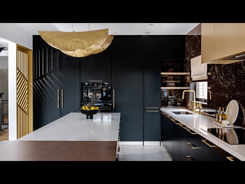 Luxury Modern Kitchen with Black Cabinets and Gold Detailing