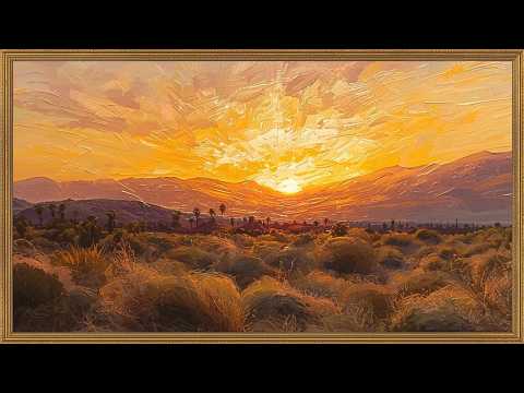 Coachella Sunset Sky 4K Golden Desert Glow Frame Tv Art Gold Framed Vintage Oil Painting TV Ambience
