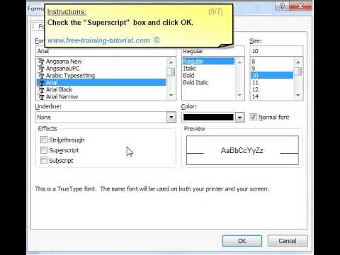 MS Excel Training Module 1 Formatting Cells – Lesson 7 format superscriptSubscript