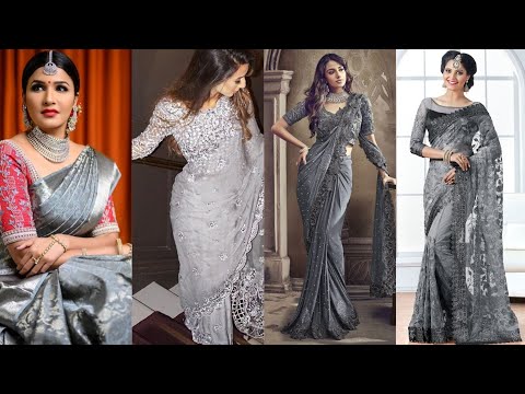Stunning 120+grey color sarees collection for wedding, party & all the occasions / grey color sarees