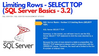 SQL Server Basics 3.2 - Limiting Rows | SELECT TOP (For Beginners) #ezettutorial #sqlserver