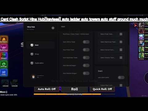 Anime Card Clash Script Hina Hub||keyless||auto ladder auto towers auto stuff ground much much more+