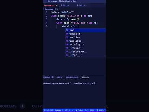 Python Programming : How to merge 2 files #python #pythonprogramming #coding #shorts #youtubeshorts