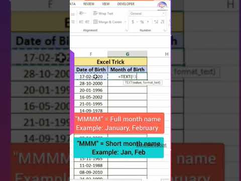 Month of birth in excel #shorts #excel
