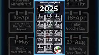 Trading Holidays of Indian Stocks Market 2025 #equityedge05 #stockmarketindia #shortfeed #holiday