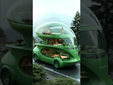 Futuristic Green Luxury Bus Home | Glass Dome Double Decker RV of the Future