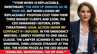 "‘Your work is replaceable, sweetheart,’ the new VP smirked as he fired me. But when losing my...