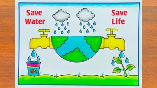 World Water Day Drawing / Save Water Save Life Poster Drawing Easy Steps / Water Day Drawing
