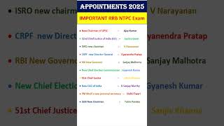 Appointment 2025 Current Affairs| Important current affairs for RRB NTPC Exam 2025#rrbntpc#ssc#gkgs