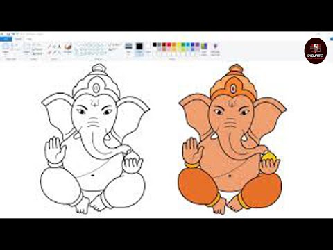 MS Paint 02 How to draw a ganesh god  flower  Birds with Sunrise in  By Rajesh Naiknaware