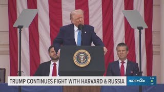 President Donald Trump says Russian leader Vladimir Putin 'has gone absolutely CRAZY!'
