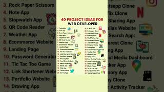 🎓40 Web Development Project Ideas You Can Start Today!#WebDevelopment #CodingProjects #WebDeveloper