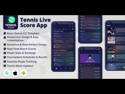 TennisVision - Tennis Live Score App - React Native Mobile App Template - Android/iOS UI Kit