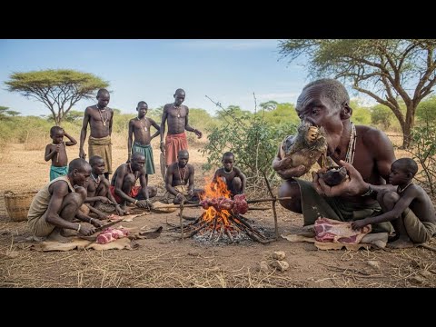 Shock! Face to Face with the Hadzabe Baboon Tribe – Cooking Wild Style | Hadzabe tribe Hunting