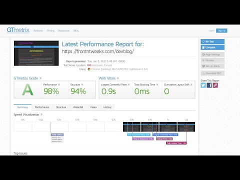New GTmetrix Test with New Wordpress Website