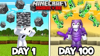 100 Days but EVERY DAY a RANDOM BLOCK FELL from the SKY in Minecraft Hardcore!!