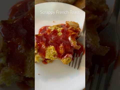 French toast casserole made from bread scraps with frozen strawberry syrup! #nowaste #cookwithme
