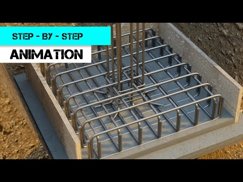 Centered Column - Isolated Footing Reinforcement  (step by step construction animation)