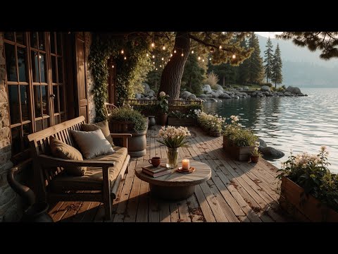 Lakeside Coffee Shop Jazz | Peaceful Outdoor Ambience For Relaxation & Focus