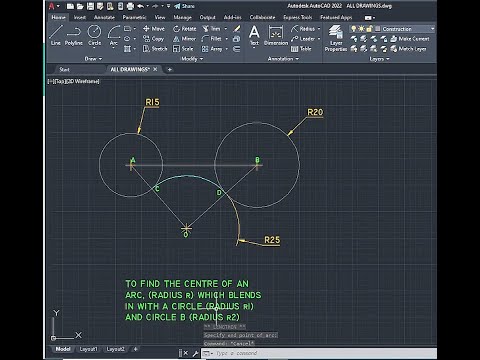 How to find the centre of an arc in Autocad  Full construction